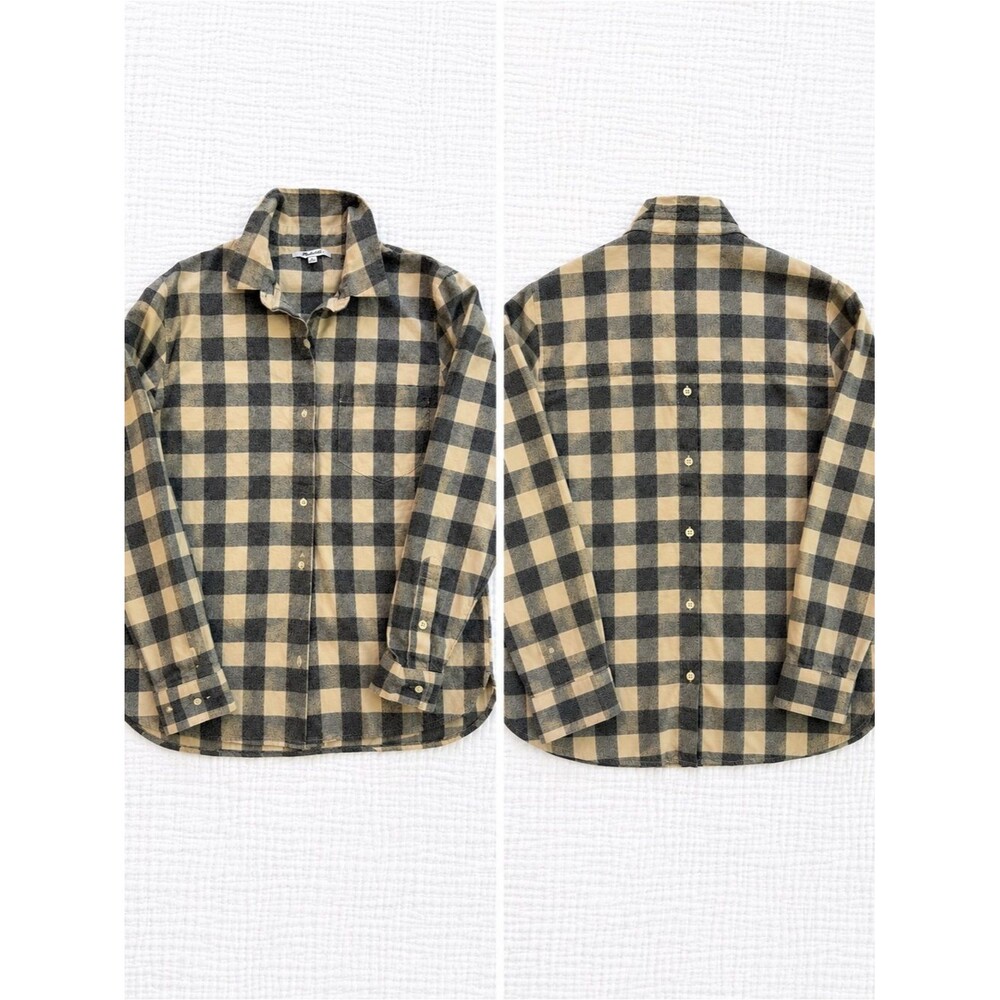 Madewell Buffalo Plaid Button Back Flannel Shirt Cream Gray Small